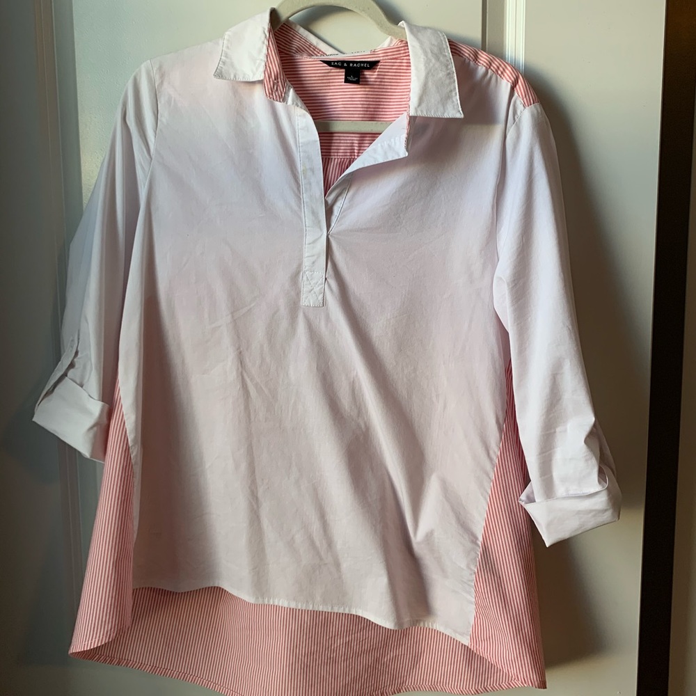 Women’s Collared Blouse w/ Red Stripe Accent Back